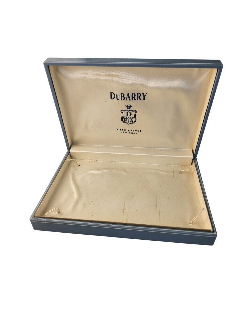 Vintage DuBarry Fifth Avenue NYC Jewelry Presentation Box Blue Plastic White Tri